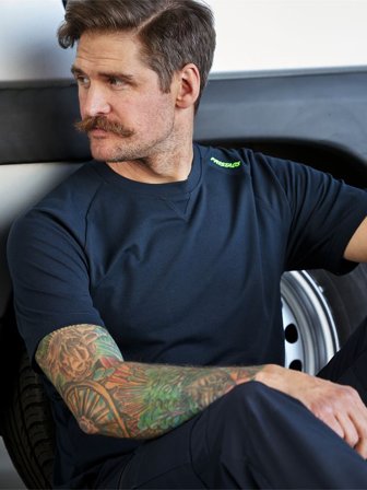 Fristads Herr Heavy T-shirt stretch 7553 GTME, Mörk marinblå/Neongul
