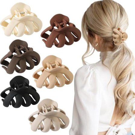 6-pak mat blækspruttehårklemmer 2,8 tommer skridsikre kæbeklemmer mellemstore klemmer til tykt krøllet langt hår hårklemmer bredt grebshår