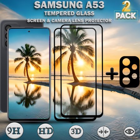 2-Pack SAMSUNG A53 Skærmbeskyttelse & 1-Pack linsebeskyttelse - Hærdet Glas 9H - Super kvalitet 3D
