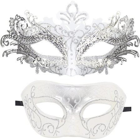 Par Maskerad Mask Metall Järn Fjäril Bal Mask (Silver Vit) 2 Stycken