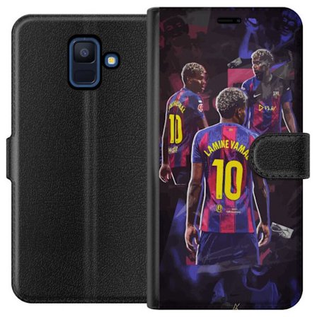 Samsung Galaxy A6 (2018) Lommeboketui Lamine Yamal i Barcelona-kollage med trøye nummer 10, kraftige poseringer, kontrastfarger og dynamisk sportsmot