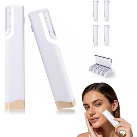 Uppladdningsbar Sonic Dermaplaning Rakhyvel för Kvinnor Ansikte, 2-i-1 Smärtfri Hårborttagning & Exfolieringsverktyg med 5 Japanska Medicinska Stål 