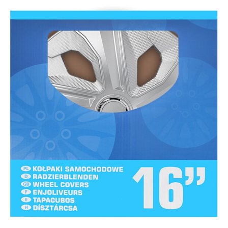 16 tommer carbon sølv hjulkapselsæt, 4 stk