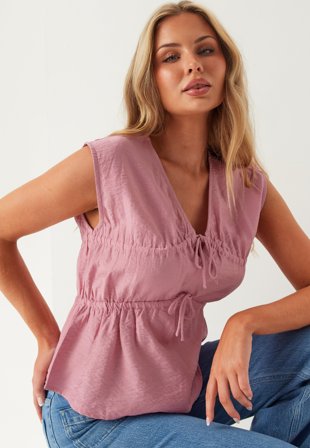 BUBBLEROOM - Viscose Tie Detail Blouse - Pink