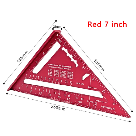 Træbearbejdnings Aluminium Legering Trekant Måler Måleværktøjer Høj Præcision Markør Vinkel Lineal Metrisk og Imperial Red 7 inch