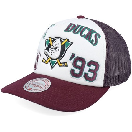 Mitchell & Ness - White trucker Gorra - Anaheim Ducks Gridlock Vintage White/Plum Trucker @ Hatstore