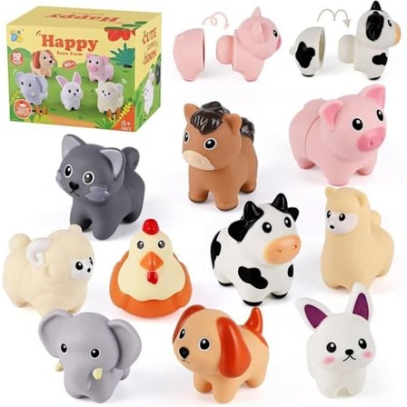 Montessori Färgsortering - 10 Silikondjur | Sensorisk Motorikträning 1-3 år | BPA-fri