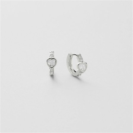 Bezel Heart Huggie Hoops - Örhängen - Sterling silver - Safira
