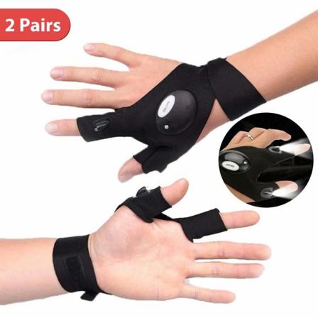 2 Par LED Lommelygte Handsker I Mørket, Reparationsbelysning Fingerlys Vinter Udendørs Natfiskeri Halvfinger Handsker
