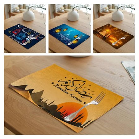 Eid Mubarak Ramadan Kareem Decoration 2023 Linen Placemat Muslim Party Decor Islamic Eid Al Adha Gift Wedding Decoration Cute