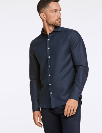 Lindbergh Black 1927: Cotton/Lin Shirt Wf L/S - Navy - S