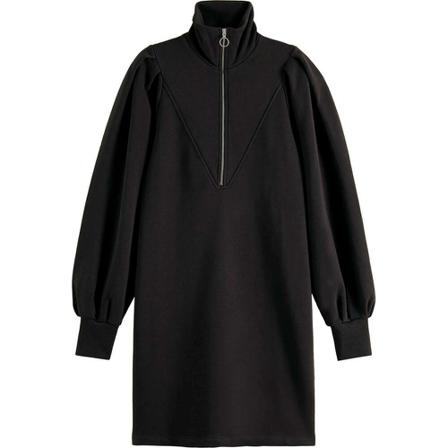Scotch & Soda Zipped neck sweat Kjole with puffed Sort, Dame