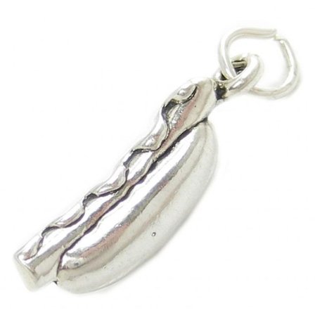 Korv Sterling Silver Berlock .925 X 1 Snabbmat Varmkorv Varmkorvar Berlocker