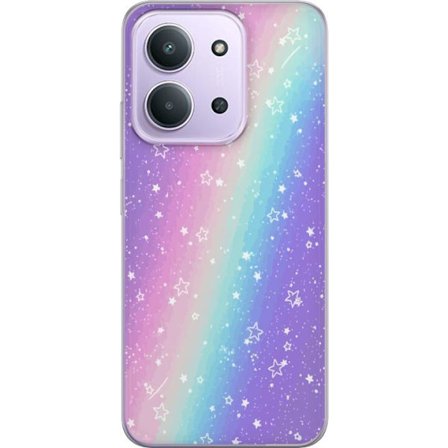 Kompatibel Mobilcover til Xiaomi Redmi 15C Rainbow-farvet pastelbaggrund med hvide stjerner og glitrende prikker i blød overgang