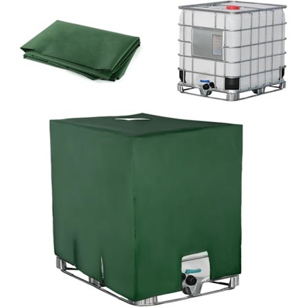 Trekk for 1000L IBC-tank, vanntankbeskyttelse, regnvannsamler, 116 x 100 x 120 cm, grønn