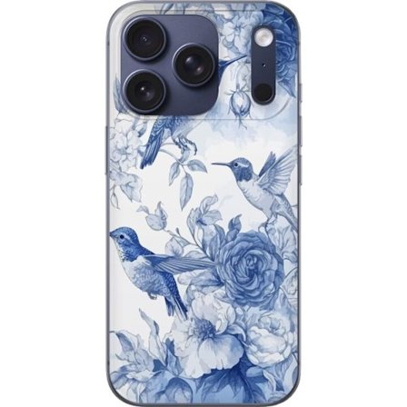 Kompatibel Mobilcover til Apple iPhone 17 Pro Fugle og blomster blå romantiskt mønster