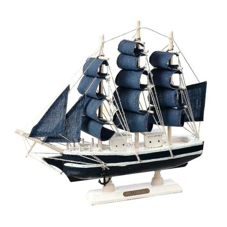 Seilskip av tre i middelhavsstil hjemmedekorasjon Håndlaget utskåret nautisk båtmodellgave M1621
