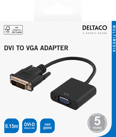 Deltaco DVI-D Dual Link - VGA adapter, 1920x1200 60Hz, black