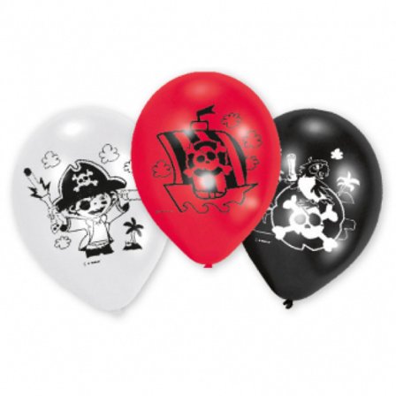 Pirat Ballonger Vit, Röd & Svart 6-pack - Partyninja.se