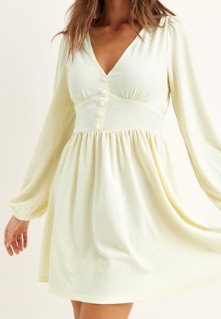 BUBBLEROOM - Structure Button Mini Dress - Butter Yellow