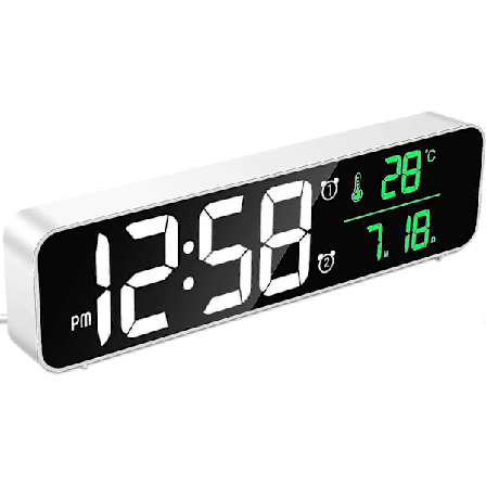 Digitalt vækkeur, morgen vækkeur, vægur LED digitalt spejl med dato og temperatur