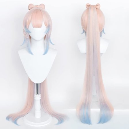 1PCS Parykk Rosa blanding Blå Hestehale Cosplay Parykker for Genshin Impact Full Bangs Anime Kostyme Parykk