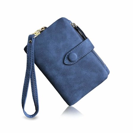 PofeeXIO Pieni Kaksinkertainen Nahkainen Lompakko Naisille Rfid-Rannekoru Naisille Korttipaikalla Henkilökortti-Ikkunalla Vetoketjullinen Kolikkopussi