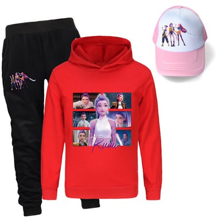 Kpop Demon Hunters jentesett med 3 deler bestående av sweatshirts, bukser og solhatter for gutter og jenter