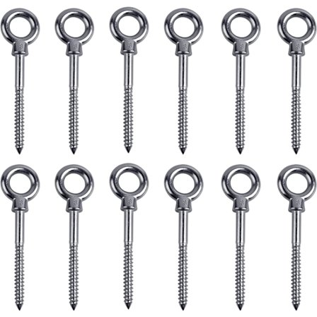12 x Øjebolt med trægevind, M8 x 80 mm Ringbolt Øjebolt Øjemøtrik 304 Rustfrit stål, Krog Skrue Krog Bolte