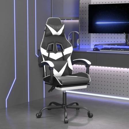 Vidaxl Gamingstol Med Fotstöd Svart Och Vit Konstläder Svart