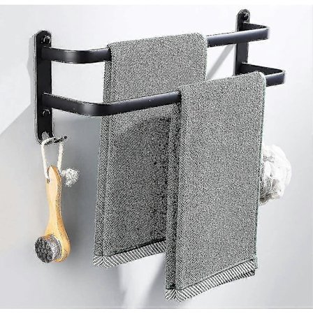Badeværelseshåndklædeholdere, sorte vægmonterede håndklædestænger til brusebad og køkken, vandtætte dørstænger med dobbeltkrog - 50 cm - dobbelte 