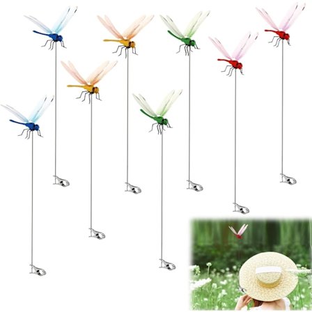 8 kpl Sudenkorento-seipäitä, elävä sudenkorento-tankopidike koristeelliset puutarhaseipäät sudenkorento puutarhakoriste (4 väriä)