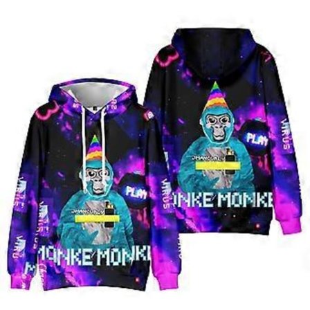 Ny Gorilla Tag 3D-trykk Genser for Gutter, Avslappet Baggy Hettestrikket Genser, Gamer Gave (8-9 År C)