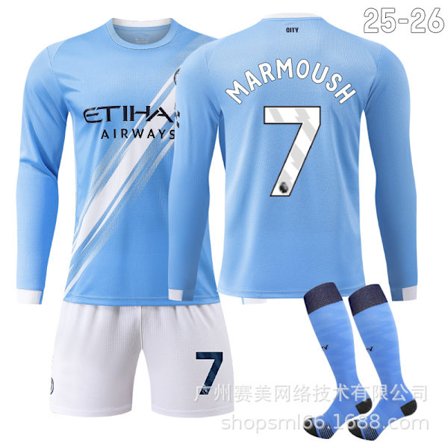 Manchester City Hjemmedrakt Langermet Sett 25-26 (med sokker) NO.7 MARMOUSH