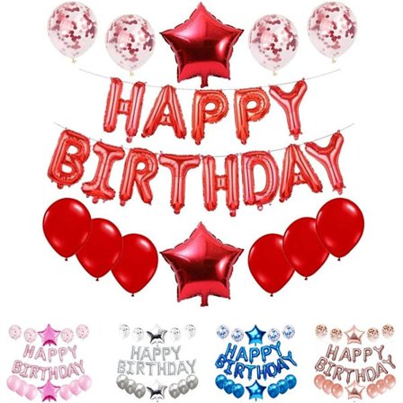 Magnolia Röda Grattis på födelsedagen Ballonger Dekoration Konfetti Födelsedag Dekorationer För Kvinnor Och Flickor Födelsedag Ballonger ( Röd)