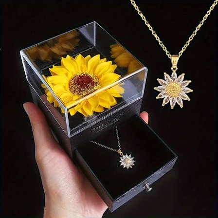 Eternal Love, Sunflower Necklace Gift Set - Perfect Gift for Valentine's Day, Anniversary, Mother's Day and More