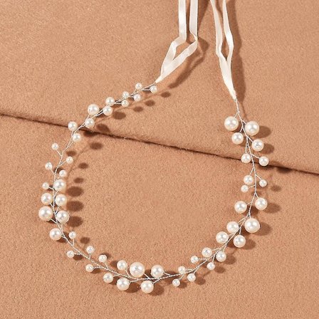 Hääpäähine pitsinauhalla ja helmillä koristeltu hiuskoru naisille ja tytöille