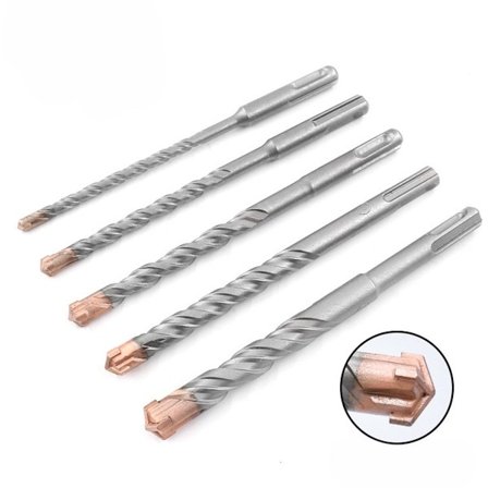 Borsett, 5 deler, SDS plus, betongbor, hammerbor, murbor, 4 skjærekanter, bor, betong, lengde 200 mm, ø 6