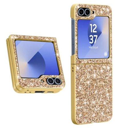 Glittertaske til Samsung Z Flip 6 - AVIZAR - Blød kontur med hård ryg - Gul - Skinnende - Blandet