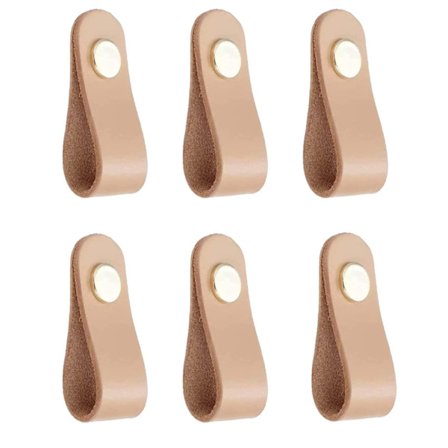 Læderdørgreb - 6 Lædergreb - Lædermøbelgreb med skruer tilbehør - Skabstræk til skab, køkken og dør