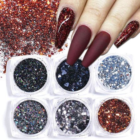 6 stk negle glitter glitter, Negle dekorationer