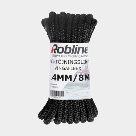Fortøjningsreb med forstærket øje Robline Vingafleex, 16-flettet polyester, ekstra elastisk, Ø14 mm, 8 meter, sort