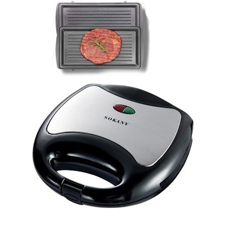 Sandwichmaskine, vaffeljern, brødrister og elektrisk pressegrill med non-stick belagte plader for nem rengøring og hurtig opvarmning