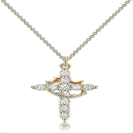 14K gullbelagt kronekors halskjede med diamantaksent