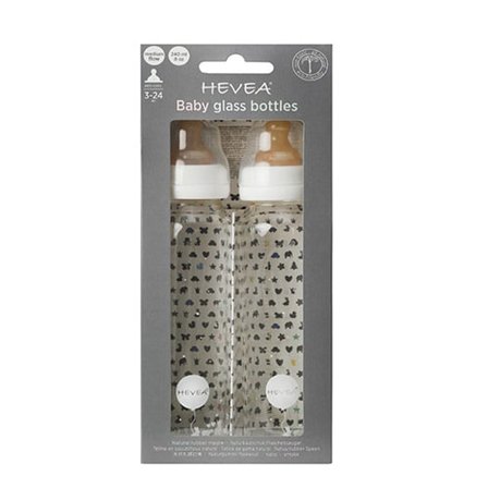 HEVEA Glas Sutteflaske 2-pak Hvid 240 ml, Børn & Forældre, Sutteflasker & Tilbehør, Sutteflasker