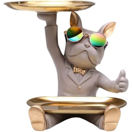 Harts bulldog statue bakke fransk bulldog ornament nøgleskål med 2 rum bulldog nøgleholder dekorative boligtilbehør