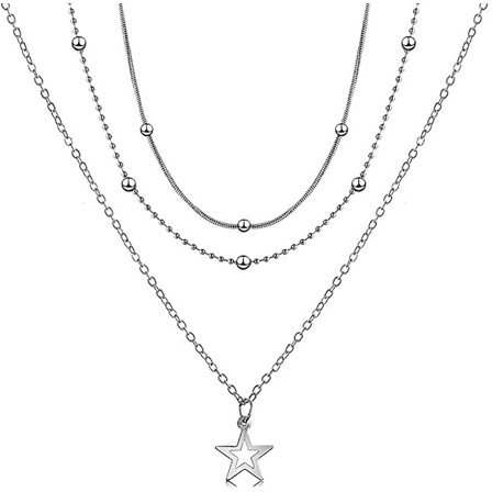 Stjärnskikt Halsband Boho Choker Halsband Silver Halsband Kedja Smycken för Kvinnor och Tonårsflicka