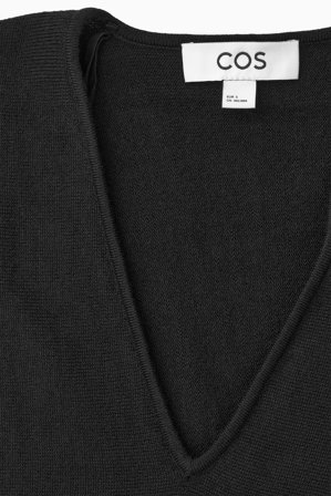 COS Women's V-Neck Merino Wool Batwing Jumper in Black