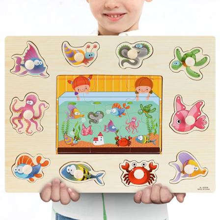 Montessori Træpuslespil Håndgreb Bræt Legetøj Tangram Puslespil Baby Uddannelsesmæssige Legetøj Tegneserie Køretøjer Dyr Frugt 3D Puslespil A3004