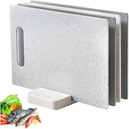 Skærebrætter, 4 stk. Skærebræt med Holder, Plastik Skærebræt Sæt, Skridsikker Hakkebræt med Håndtag, Morgenmadsbræt til Kød Grøntsager